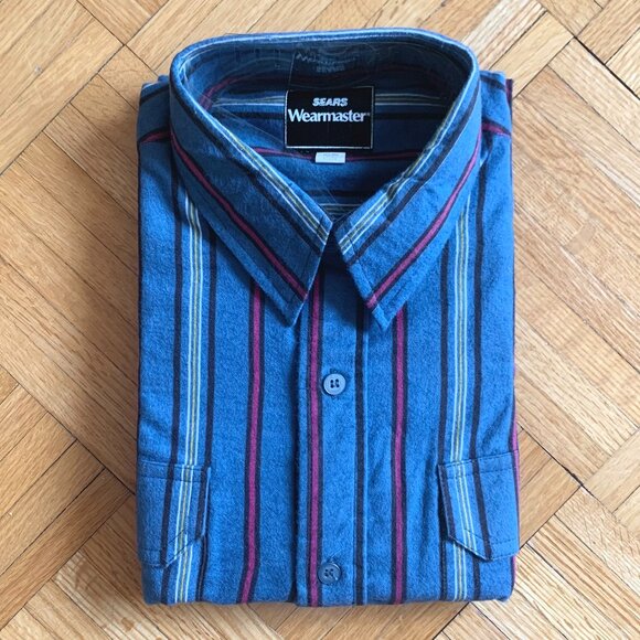 Vintage Sears Wearmaster Stripped Long Sleeve Causal Shirt Heritage Normcore - Picture 2 of 16